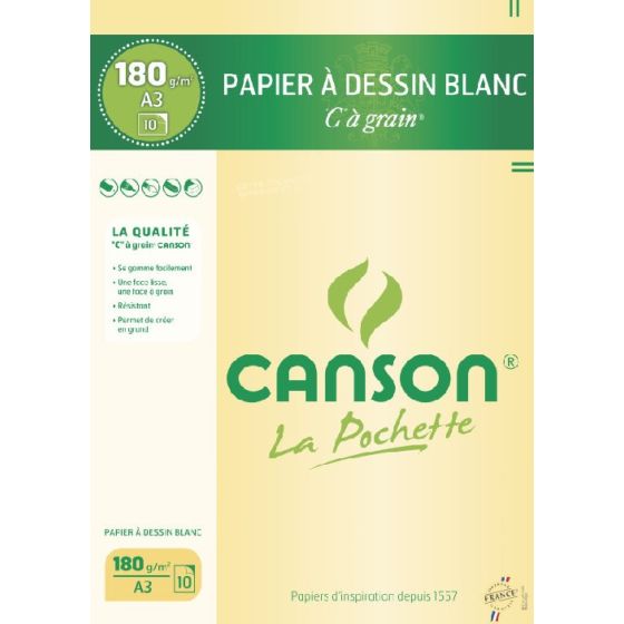 POCHETTE CANSON C A GRAIN 12 FEUILLES A3 180G  BLANC IM#11640