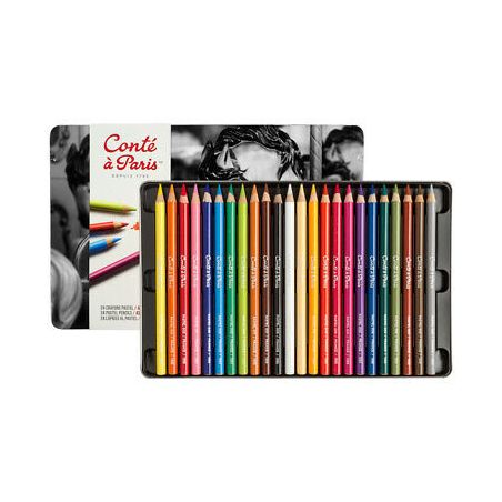 BOITE METAL 24 CRAYONS PASTEL CONTE 