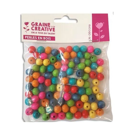 SACH. 100 PERLES BOIS DIAM 10 TROU 2 MM IM#1374