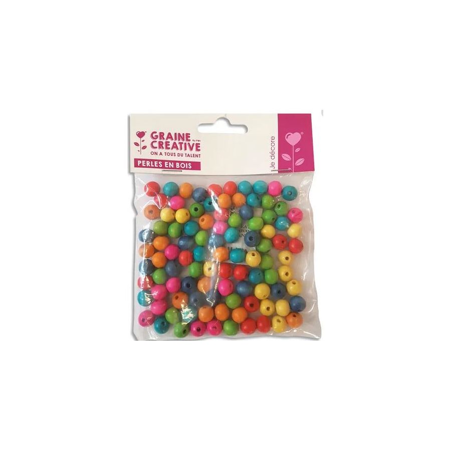 SACH. 100 PERLES BOIS DIAM 10 TROU 2 MM IM#1374