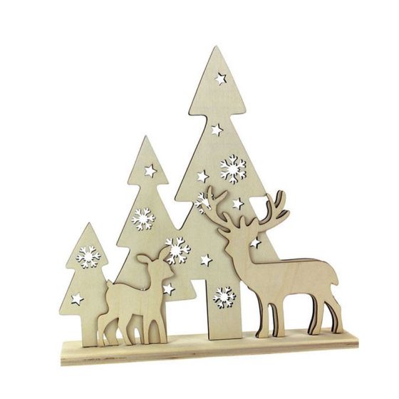 SCENE DE NOEL BOIS CERF 26 X 25 X 4,5 CM IM#1579