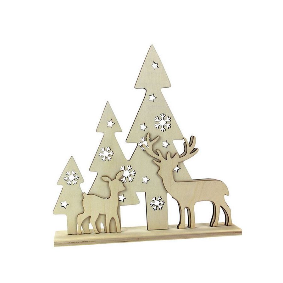 SCENE DE NOEL BOIS CERF 26 X 25 X 4,5 CM IM#1579