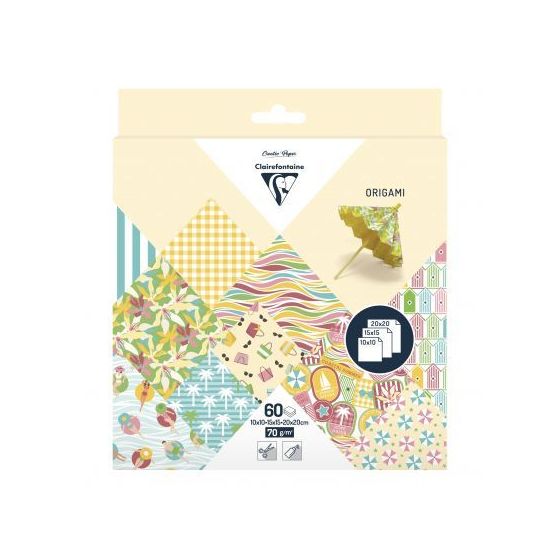 Pochette 60 Feuilles Origami 3 Formats 70G  - Motifs Estivaux