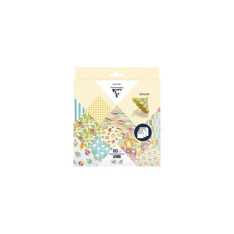 Pochette 60 Feuilles Origami 3 Formats 70G  - Motifs Estivaux