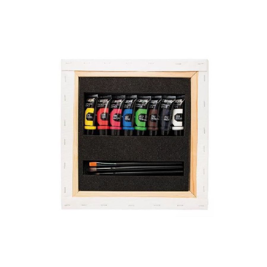 Kit Acrylique Fine Campus Chassis Garni 8 Tubes 21Ml + 3 Pinceaux