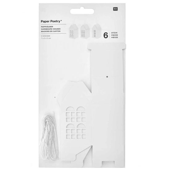 MAISONS EN CARTON PREDECOUPEES, BLANCHES, 6 PIECES