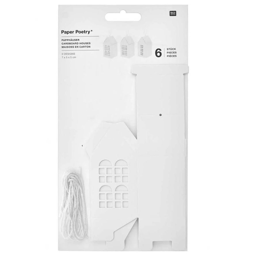 MAISONS EN CARTON PREDECOUPEES, BLANCHES, 6 PIECES