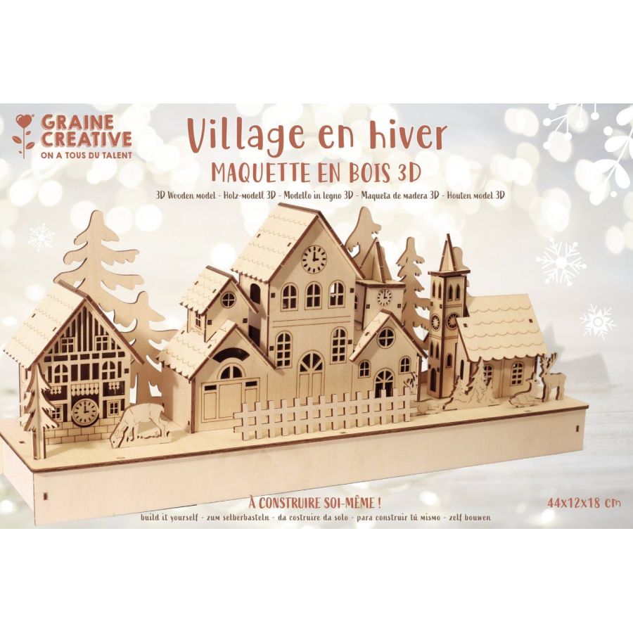 MAQUETTE BOIS DECOR VILLAGE 44*12*18  VILLAGE EN HIVER