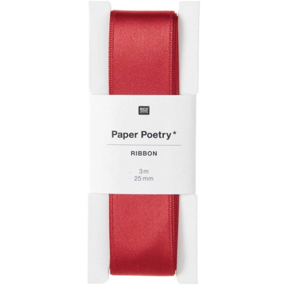 RUBAN DE SATIN, ROUGE, BRILLANT, 25 MM X 3 M