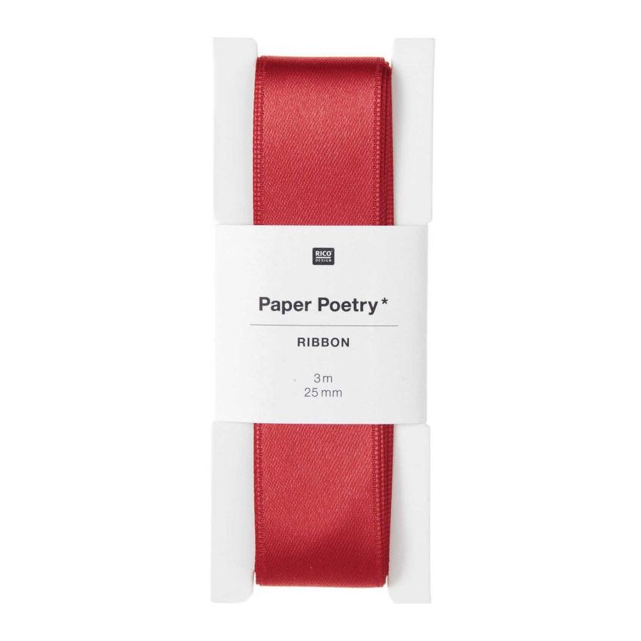 RUBAN DE SATIN, ROUGE, BRILLANT, 25 MM X 3 M