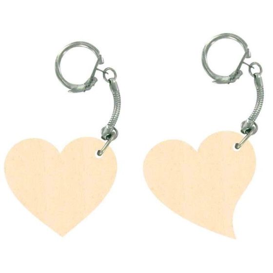 PORTE CLES EN BOIS COEURS 4 PIECES DE 5 CM