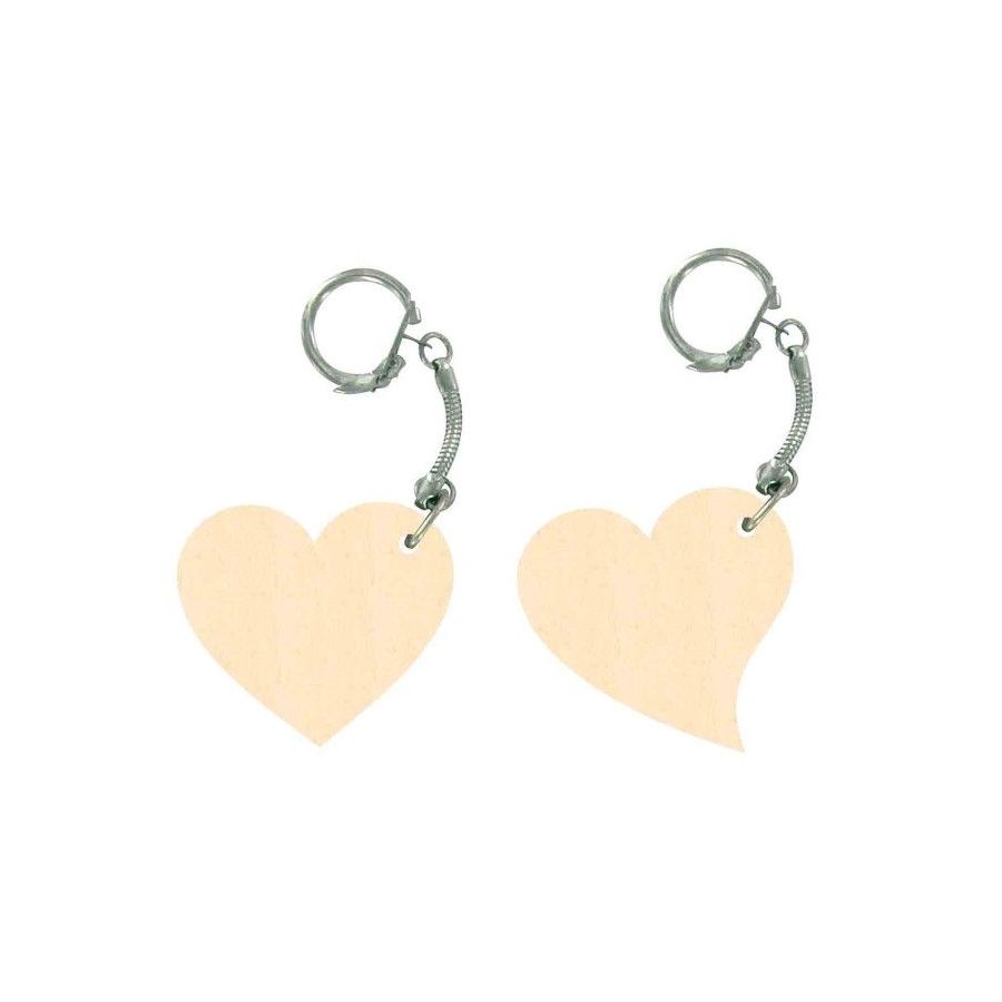 PORTE CLES EN BOIS COEURS 4 PIECES DE 5 CM