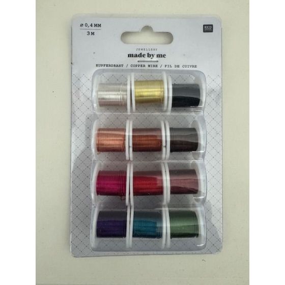 Set De 12 Bobines Fil De Cuivre Pour Loisirs Creatifs 0.4X3M