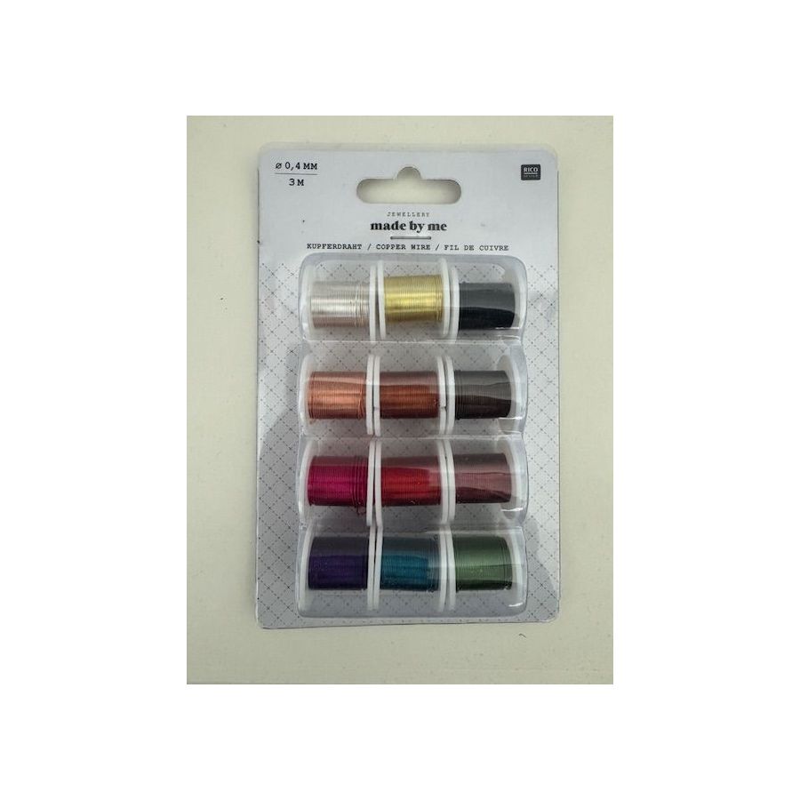 Set De 12 Bobines Fil De Cuivre Pour Loisirs Creatifs 0.4X3M