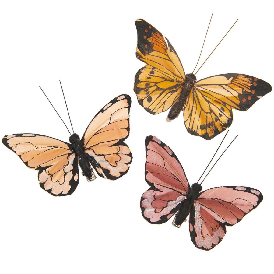 PAPILLON AVEC CLIP, TONS ABRICOT 3 PIECES 9-10 CM