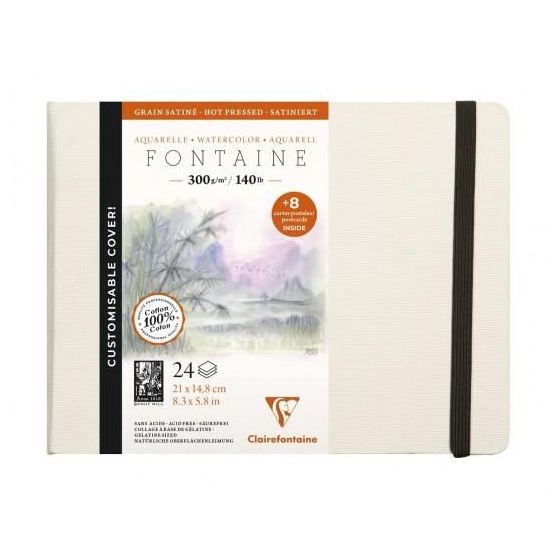 CARNET AQUARELLE BLANC COUSU 24 FEUILLES 21X16 CM 300 G GRAIN SATINE