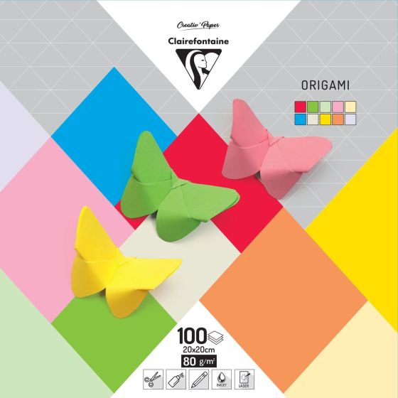 POCHETTE DE 100 FEUILLES UNIS ORIGAMI ASSORTIES 20X20 80G