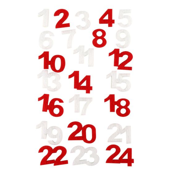 CHIFFRES EN FEUTRINE CALENDRIER DE L'AVENT ROUGE ET BLANC