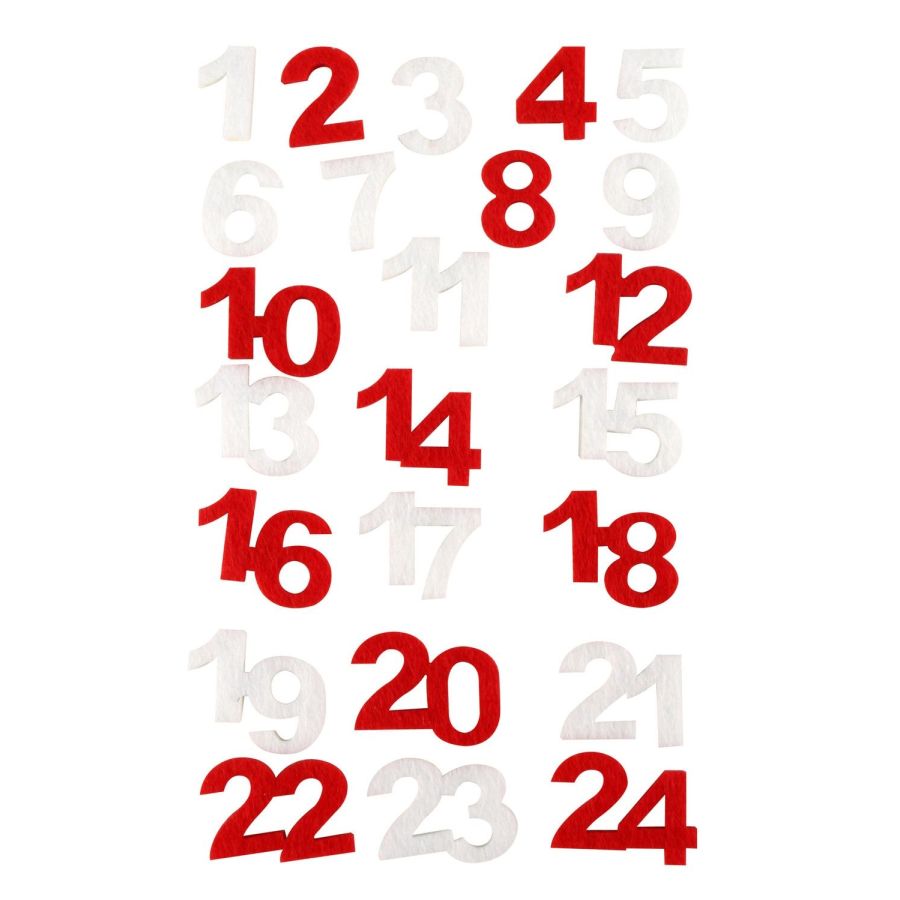 CHIFFRES EN FEUTRINE CALENDRIER DE L'AVENT ROUGE ET BLANC