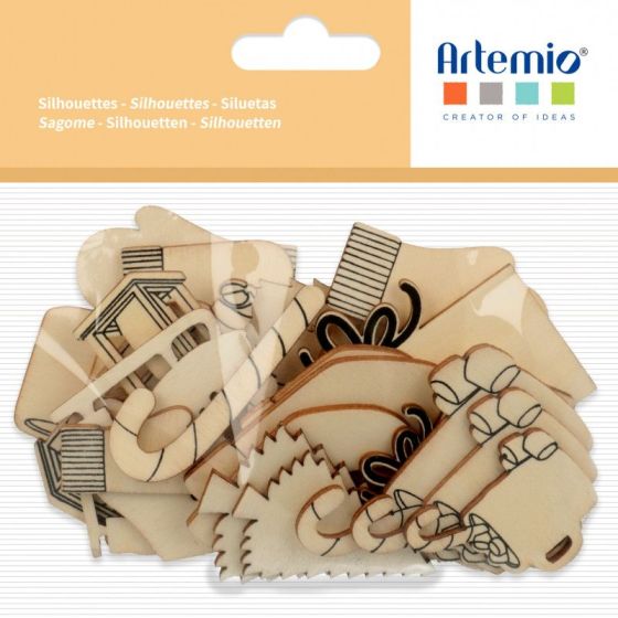 LOT DE 28 MINI-SILHOUETTES EN BOIS ARTEMIO - CHRISTMAS TIME