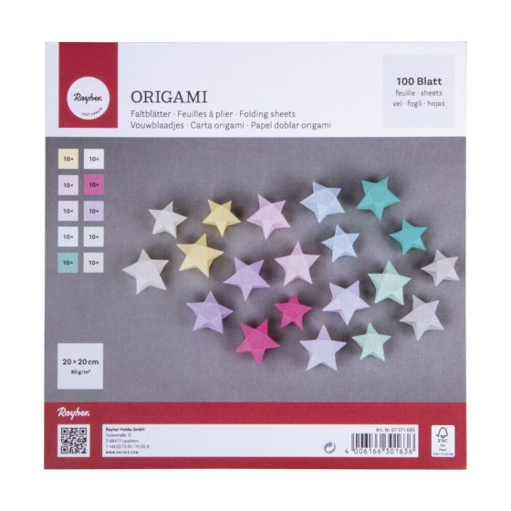 ORIGAMI FEUILLES A PLIER 20X20 CM 80G 10 COLORIS PASTEL - RAYHER
