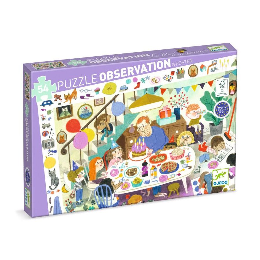 PUZZLE OBSERVATION - LA FETE D'ANNIVERSAIRE 54 PIECES DJECO