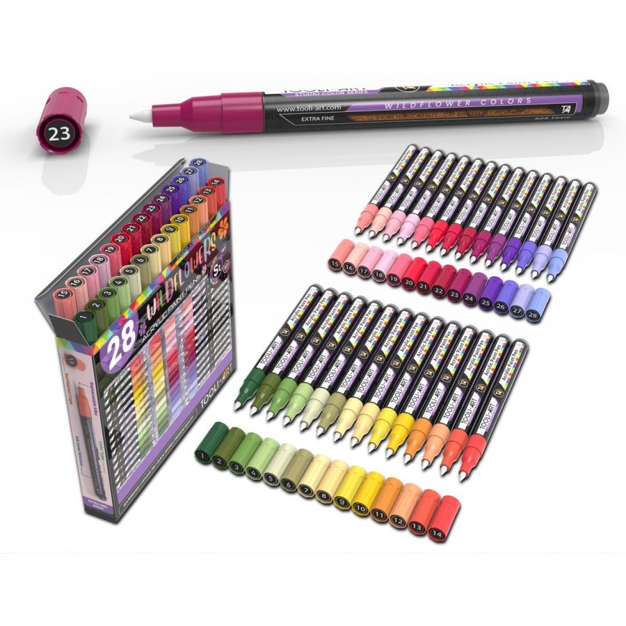 TOOLI MARQUEUR ACRYLIQUE SET FLEURS SAUVAGES 28 COULEURS 0.7 MM
