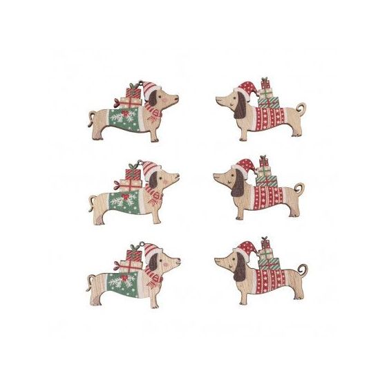 LOT DE 6 MINIATURES EN BOIS TECKEL DE NOEL - RAYHER