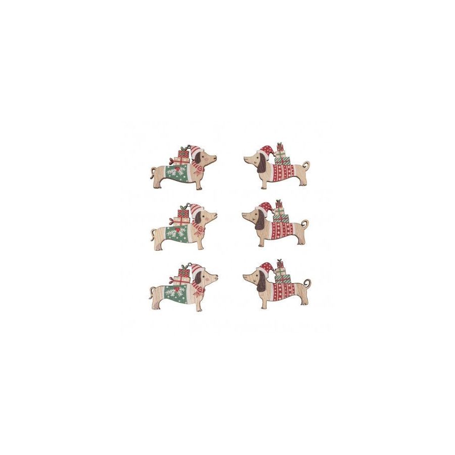 LOT DE 6 MINIATURES EN BOIS TECKEL DE NOEL - RAYHER