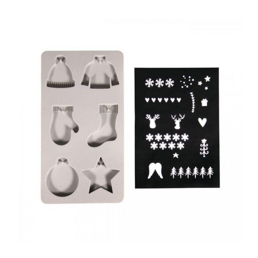 Moule En Silicone Noel Et Pochoir Serigraphie Rayher