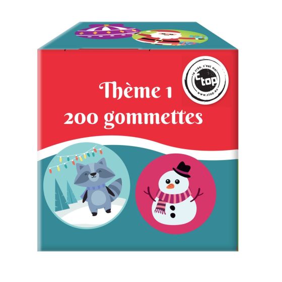 GOMMETTES DE NOEL RONDES 10 DESSINS DIFFERENTS 4 CM