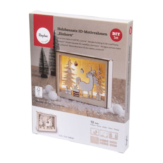KIT CADRE BOIS A MOTIF 3D LICORNE 15.5X3.8X12.5