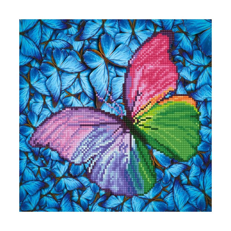 DIAMOND DOTZ : PAPILLON ROSE AVEC CADRE