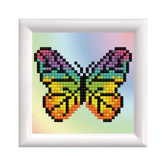 DIAMOND DOTZ : PETIT PAPILLON EN ARC EN CIEL AVEC CADRE