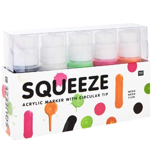 SQUEEZE MARKER SET FLUO 5X60 ML - MARQUEUR ACRYLIQUE