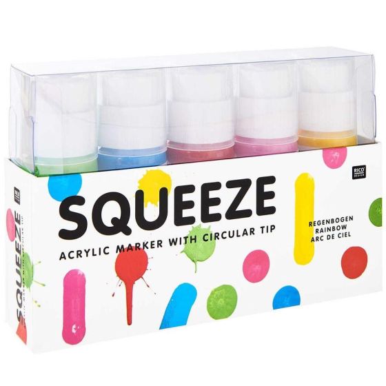 SQUEEZE MARKER SET ARC-EN-CIEL 5X60 ML - MARQUEUR ACRYLIQUE