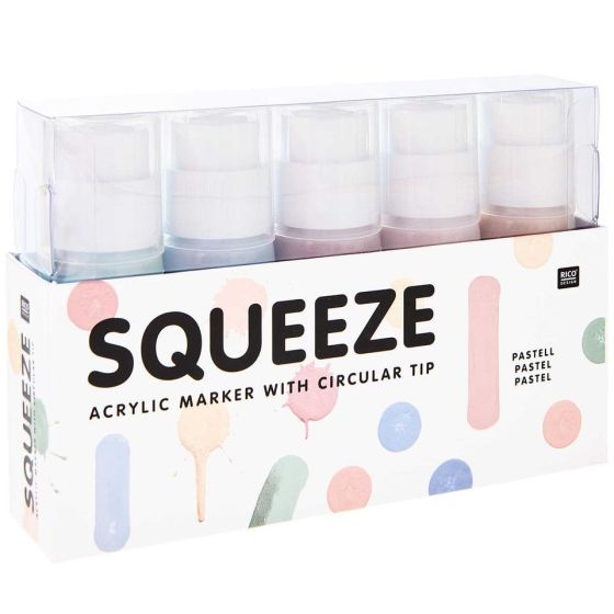 SQUEEZE MARKER SET PASTEL 5X60 ML - MARQUEUR ACRYLIQUE