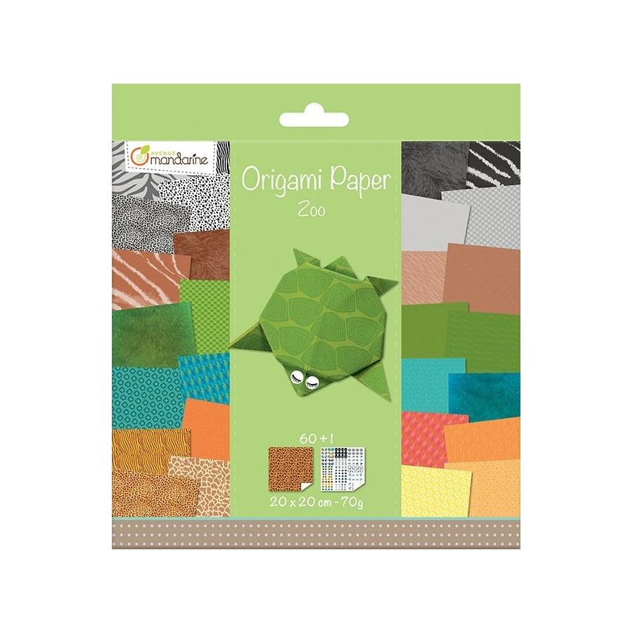 PAPIER ORIGAMI - ZOO 20X20 60 FEUILLES 70G