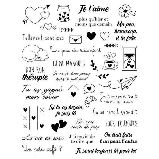 SET DE TAMPONS TRANSPARENTS - SENTIMENTS AMOUR