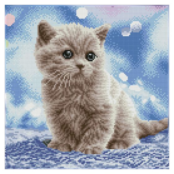KIT DIAMOND PAINTING - CHATON DANS SES BULLES - 34.5X34.5