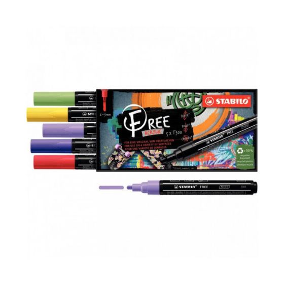 STABILO LOT DE 5 MARQUEURS FREE ACRYLIC - T300 - VIBRANT