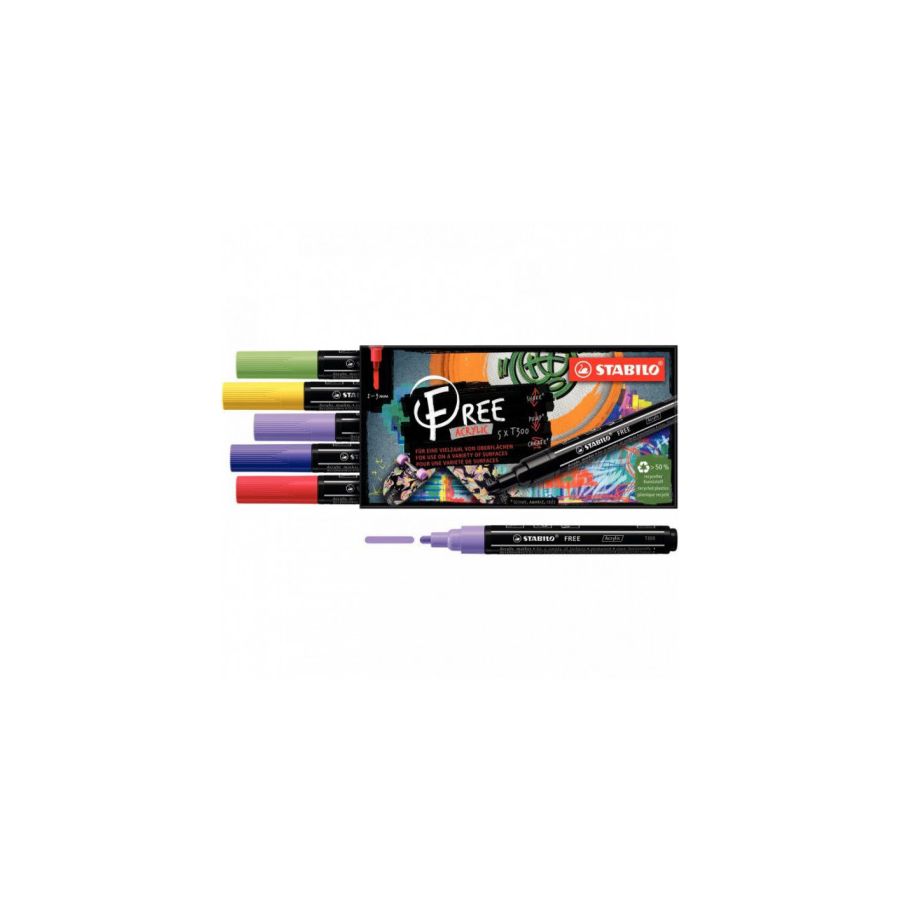 STABILO LOT DE 5 MARQUEURS FREE ACRYLIC - T300 - VIBRANT STABILO LOT DE 5 MARQUEURS FREE ACRYLIC - T300 - VIBRANT