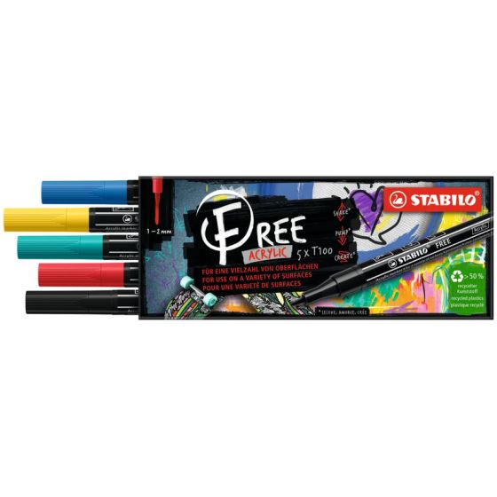 STABILO LOT DE 5 MARQUEURS FREE ACRYLIC - T100 - ROYAL