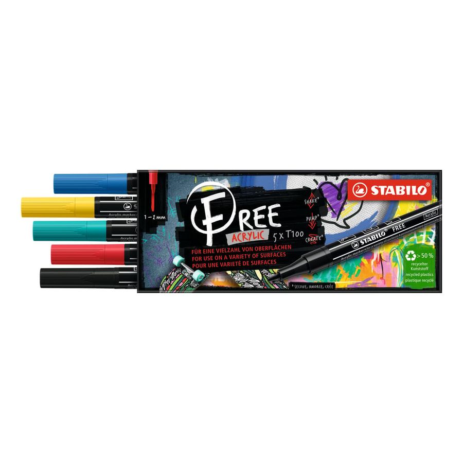 STABILO LOT DE 5 MARQUEURS FREE ACRYLIC - T100 - ROYAL