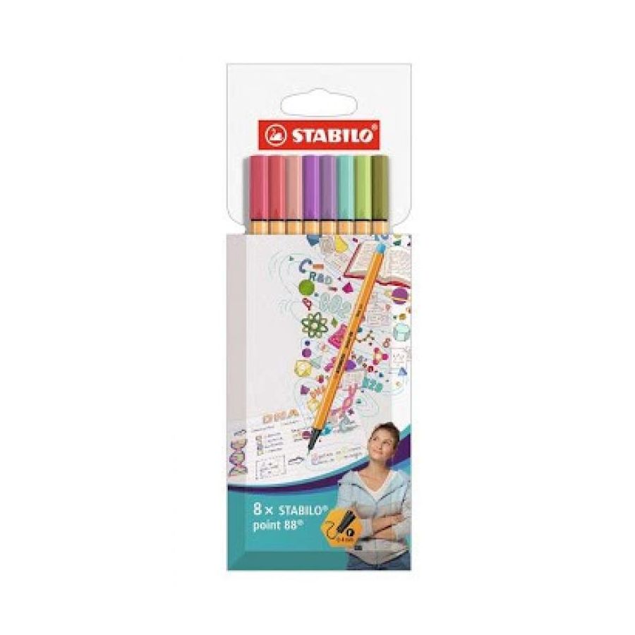 STABILO LOT DE 8 STYLOS POINT 88 - COULEURS COCOONING STABILO LOT DE 8 STYLOS POINT 88 - COULEURS COCOONING