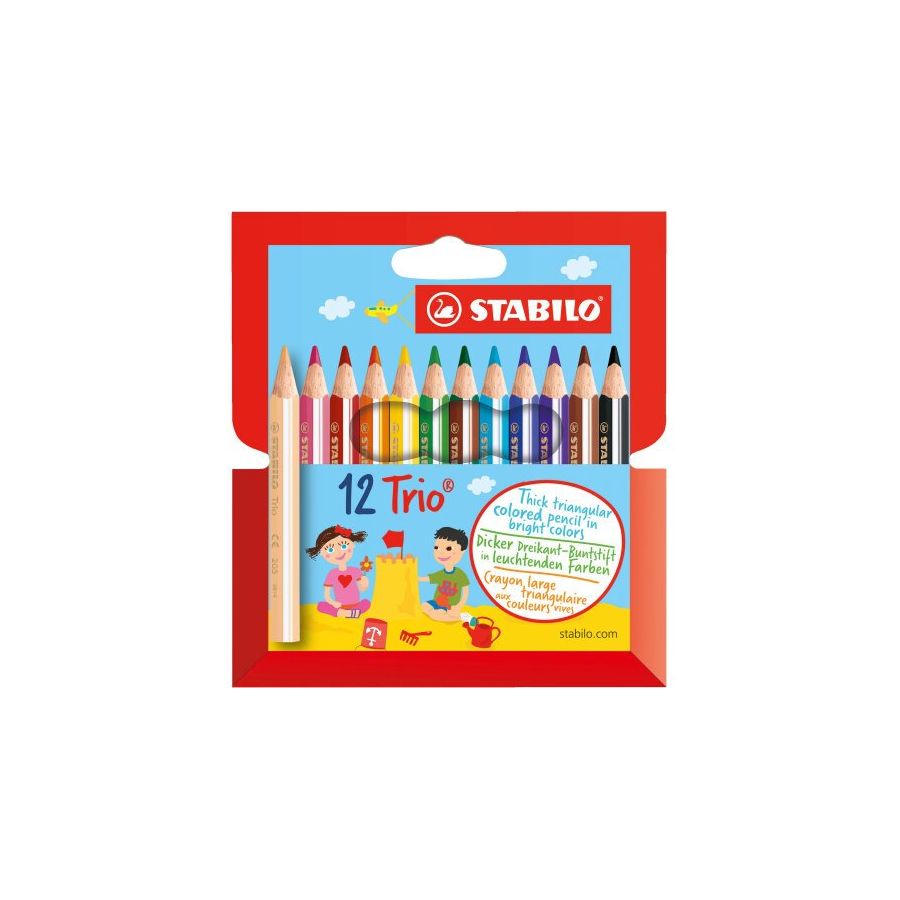 POCHETTE 12 CRAYONS DE COULEUR - TRIO COURT- EXTRA - LARGE - STABILO