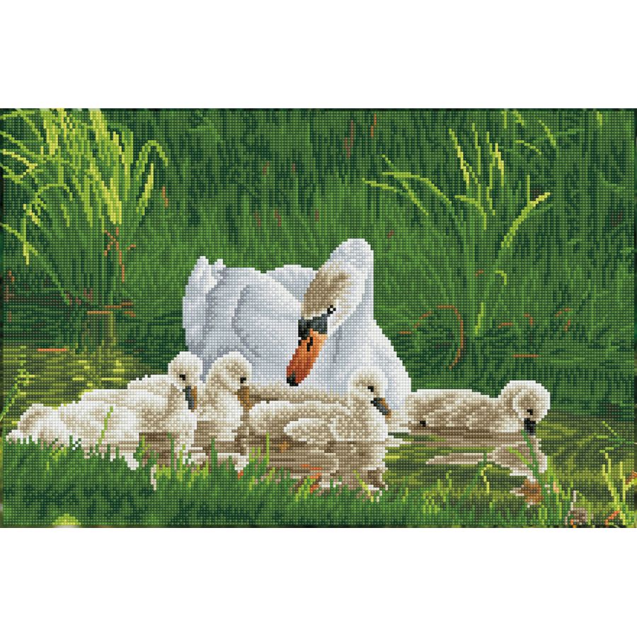 BRODERIE DIAMOND DOTZ - MAMAN CYGNE ET SES PETITS