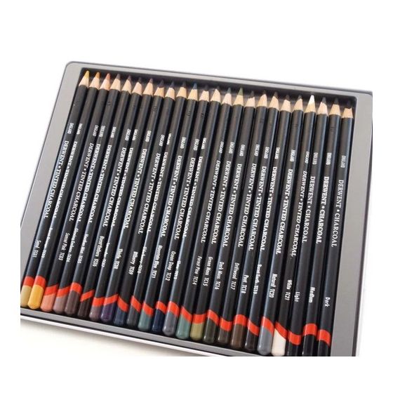 Boite 24 crayons fusains de couleur - Derwent