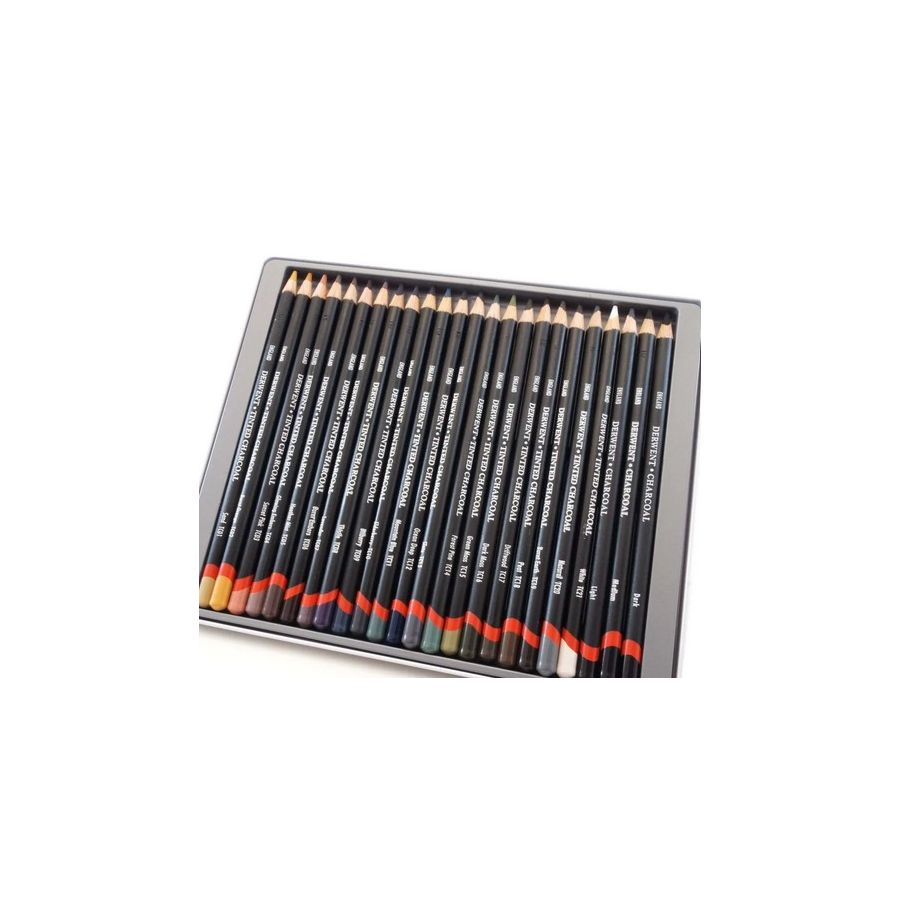 Boite 24 crayons fusains de couleur - Derwent