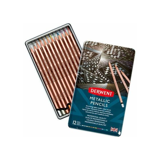 Boite métal 12 crayons de couleur Metallic Pencils - Derwent